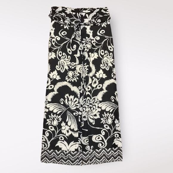 Tyler Boe Silk‎ Tie Waist Black And White Floral Pants Size 4 - Picture 1 of 12